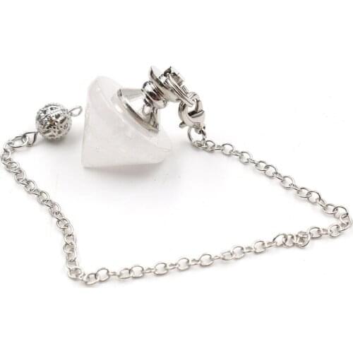 FYSL Silver Plated Cone Shape Clear Quartz Pendulum Pendant Link Chain Rose Pink Quartz Jewelry