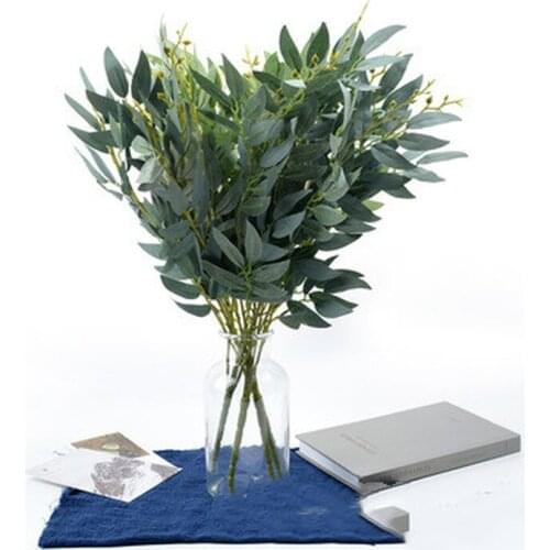 1 Bunch of 5 Forks Silk Willows Artificial Plant Leaves Wedding Decoration Party Backdrop Craft Decor Fake Foliage Flowers Green