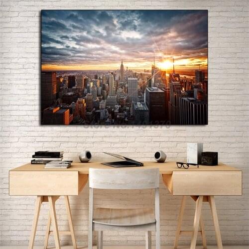 New York City Sunset View Canvas Paintings Nordic Style Poster Print Minimalist Wall Art Landscape Picture Home