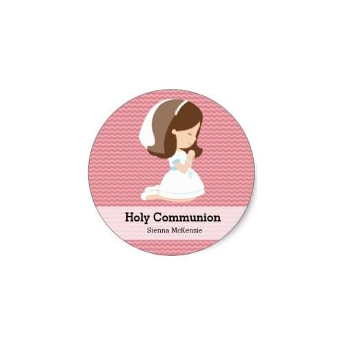 3.8cm Holy Communion Girl * Choose your background color Classic Round Sticker