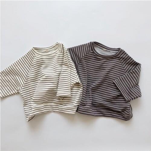 Korean Childrens Striped 2021 Autumn New Color Cotton Boys and Girls Thick Stripe Pullover Top toddler girl clothes