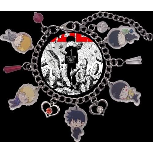 Hot Sale Acrylic Charm Anime Mob Psycho 100 Hyaku Chain Bracelet For Women Men Girl Heart Bead Cute Lovers Birthday Gift