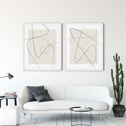 Minimal Drawing Line Drawing Wall Art Canvas Painting Poster Print Beige Artwork Abstract Minimal Wall Decor Modern Home Decor