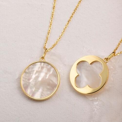 Trendy Shell Necklace 925 Sterling Silver 18mm White Mother of Pearl Round Pendant Necklace for Women Collar Chic Jewelry Gifts