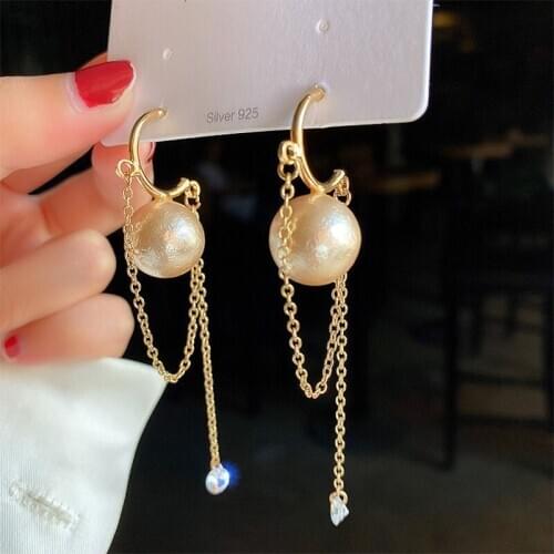 Fashion Long Tassel Simulated Pearl Drop Earrings Big Crystal Bead Resin Flower Petal Earrings for Women Wedding