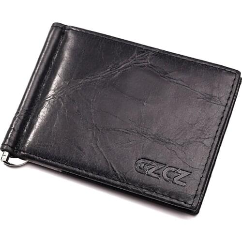 Men Cowskin Money Clip Wallets Genuine Leather Cowskin Credit Cards Business Purse Clamp for Money Bifold Card Cover Cash Walet