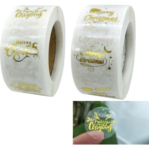 500Pcs/Roll Transparent Merry Christmas Stickers 2.5cm Label Xmas Party Gift Packaging Bag Sealing Decoration Stationery