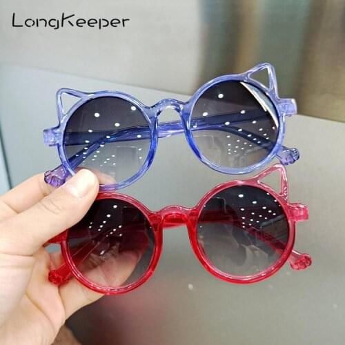 LongKeeper 2021 New Cat Eye Kids Sunglasses Girls Boys Fashion Outdoor Goggles Vintage Round Chirldren Glasses Baby Shades UV400