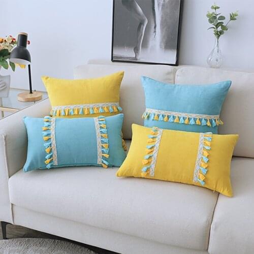 Latest Moroccan Style Two-color Tassels Colorful Lace Suede Ethnic Style Solid Color Sofa Pillowcase