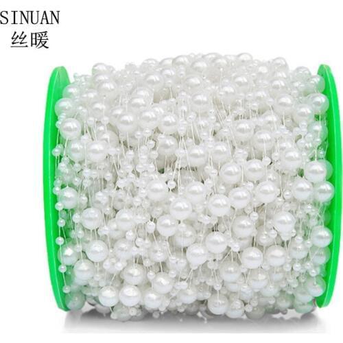 SINUAN New Style Plastic Beads Chian Pearl Beads Acryl 3Mm&8Mm Wedding Bouquet Decoration Roll Bead 60Meters/Roll Sewing Craft