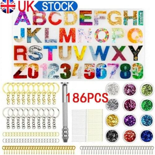 New Durable 186Pcs DIY Numbers Letters Mold Silicone Mold Resin Casting Keyring Mold Kit For Make Necklace Pendant Earrings