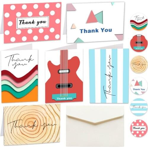 6sets Creative Geometric Thank You Gift Cards Wedding Valentines Day Greeting Card Set DIY Blank Inside Folding Card Postcard