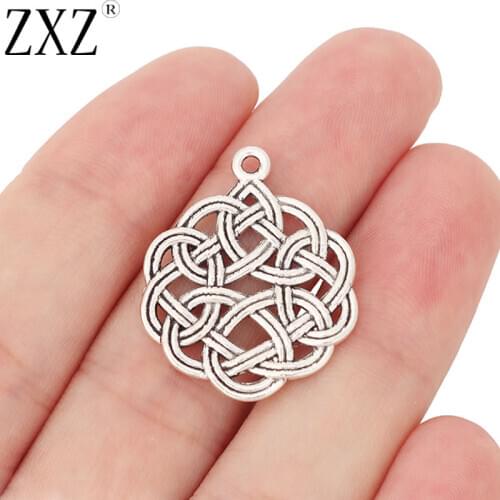 ZXZ 10pcs Tibetan Silver Celtics Chinese knot Charms Pendants for Necklace Bracelet Jewelry Making Findings 29x24mm