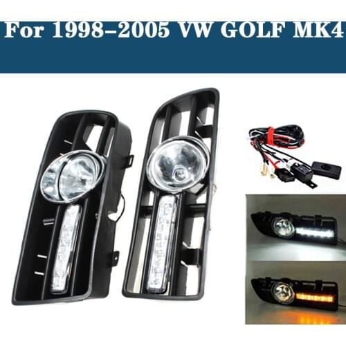 2PCS Car Front Bumper Grille Driving Fog Lamp Light Set With LED For VW GOLF MK4 1998-2005