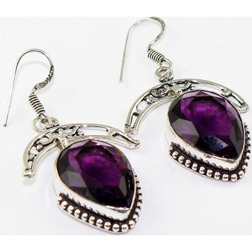 Amethysts Earring Silver Overlay over Copper 52mm, E1491