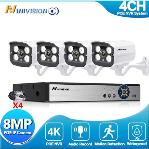 H.265+ 4CH 4K POE Security Camera System Kit 4PCS 8MP Ultra HD IP Camera Outdoor Waterproof CCTV Home Video Surveillance NVR Set