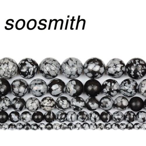 Soosmith 4-12MM Natural Snowflake Stone Beads Alabaster Loose Round Beads For Jewelry Making Diy Accessories Bracelet Necklace