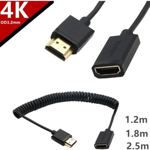 Super Extreme Slim High Speed HDMI-compatible coiled Cable 4K*2K@60HZ OD 3.2mm Male to Female extension cable