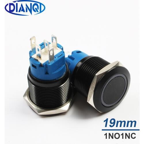 New type LED 19mm push button switch press button switches car switch ring mark NO NC Black Momentary PC Latching Alumina black