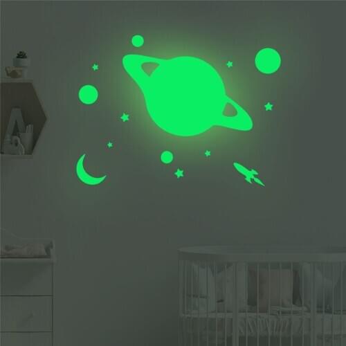 Vacclo Luminous Planet Wall Stickers Childrens Room Bedroom Living Room Study Background Wall Decoration Stickers DIY Murals