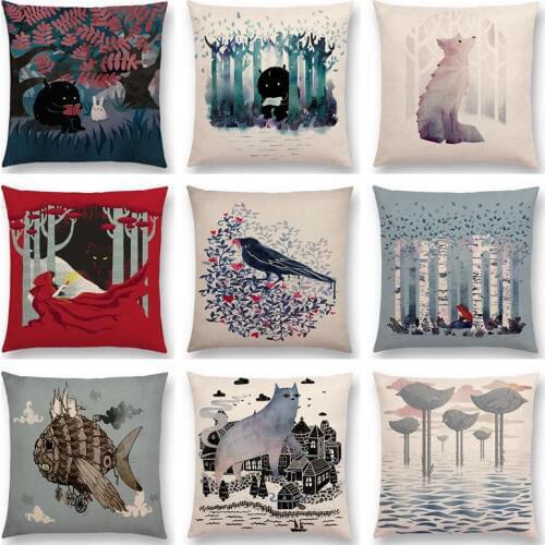 Quiet Spot Cute Little Monster Strange Cat Fantasy World Elegant Fox Big Robot Cushion Cover Decor Car Sofa Throw Pillow Case