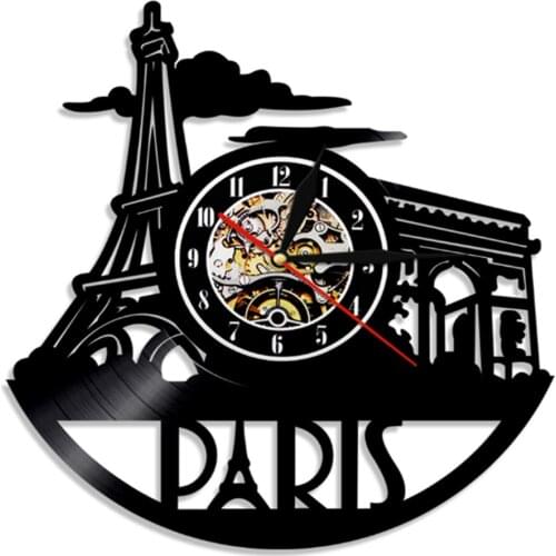 Tourist Attractions Modeling Pattern Decoration Living Room Retro Clock Creative Hand-carved Craft Vinyl Record Clock