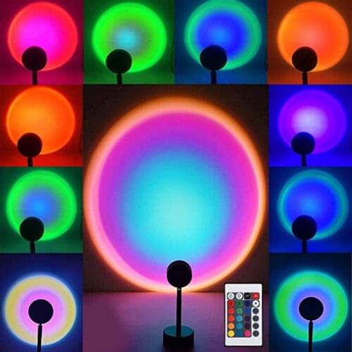 Remote Control 16colors USB Rainbow Sunset Projector LED Desk Lamp for Bedroom Bar Coffee Store Wall Decoration Lighting