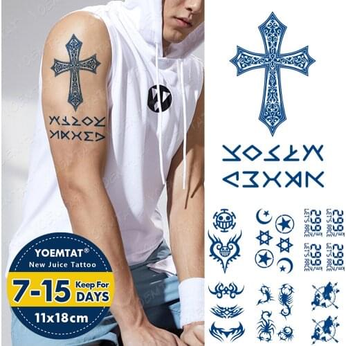 Juice Lasting Waterproof Temporary Tattoo Sticker Cross Arabic Letter Scorpion Flash Tattoos Women Totem Body Art Fake Tatto Men