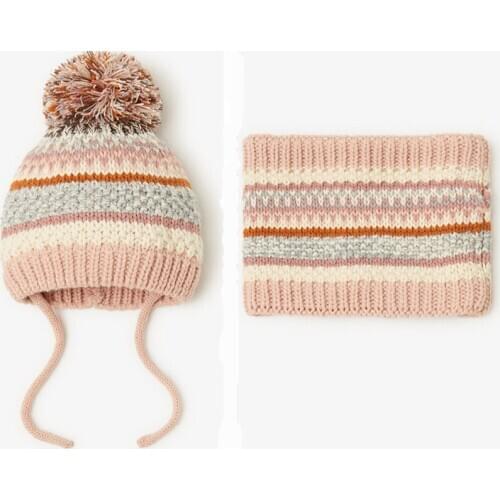 2020 Striped Baby Boy Girl Knitted Hat Scarf Two-piece Set Autumn Winter Newborn Warm Beanie Size S/M/L