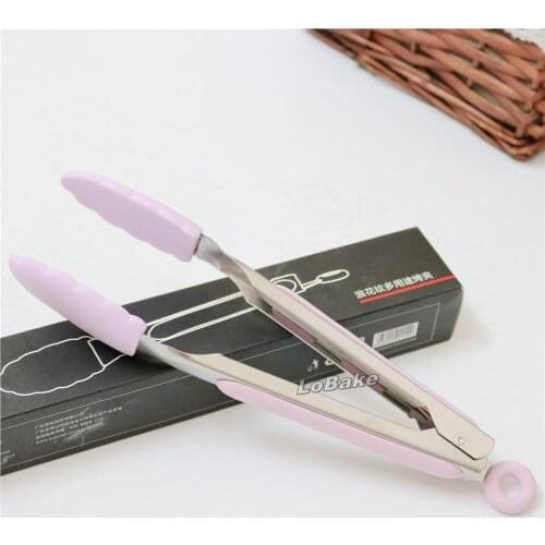High quality 26*4*3.8cm stainless steel with silicone handle coating cake food clip tongs cooking utensils for gadgets supplies