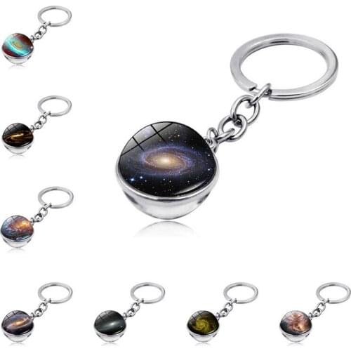 WG 1pc Mysterious Starry Sky Universe Double-sided Glass Ball Keychain Time Gem&stone Keychain Pendants Jewelry For Women