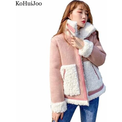 KoHuiJoo Women Winter Jacket Warm Faux Lamb Fur Coat Ladies Long Sleeve Street Sueded Leather Jackets Female Basic Coats 2021