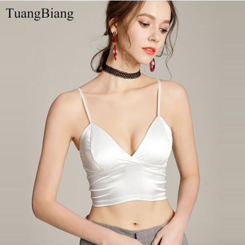 Active wear Women Crop Tops Deep V-Neck Ladies White Cropped Spring Backless Camis Female Blusa Sexy Summer Chest pad Tank Tops
