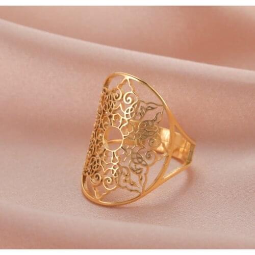 COOLTIME Bohemia Filigree Flowers Adjustable Rings Carved Talisman Flower of Life Mama Women Rings Vintage Jewelry Wholesale