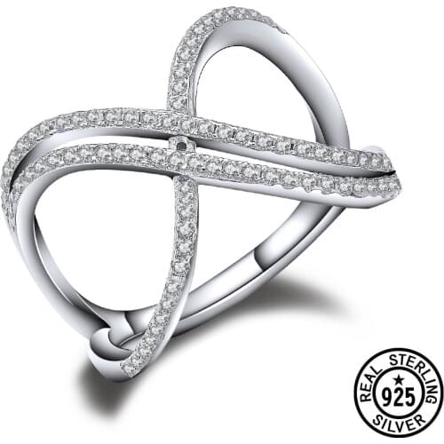 Genuine Real 925 Sterling Silver Simple Geometric Stackable Rings For Women Round Clear Zircon Fashion Party Jewelry Wholesale