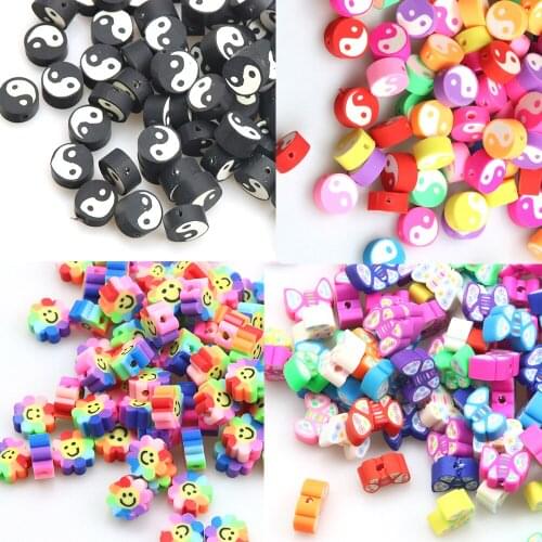 30/60PCS/10MM Fruit/Smiley/Animal Clay Polymer Beads Mixed Color Polymer Clay Spacer Beads For Jewelry Making DIY Bracelet