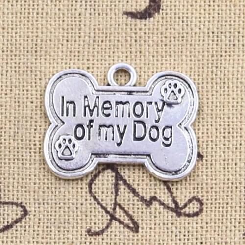 6pcs Charms Dog Bone Tag In Memory Of My Dog 19x25mm Antique Silver Color Pendants Making DIY Handmade Tibetan Finding Jewelry