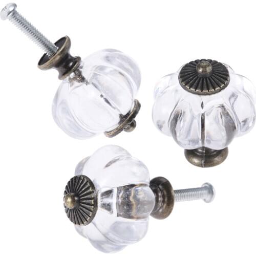 2Pcs 30*36mm Acrylic Crystal Pumpkin Cabinet Door Knobs Kitchen Furniture Wardrobe Drawer Cupboard Closet Dresser Pulls Handles