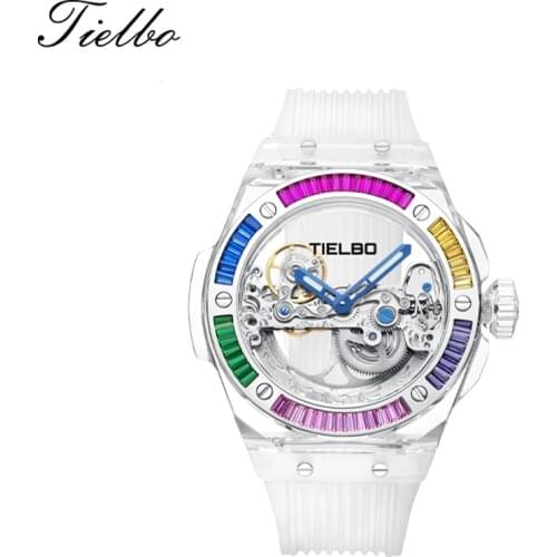 TIELBO Crystal Series Automatic Mechanical hollow waterproof Personalized fashion rainbow light luxury fashion watch
