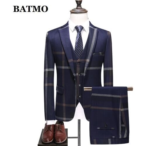 BATMO 2020 new arrival autumn high quality plaid suits men,mens casual suits,students suits,boys suits,size XS-7XL