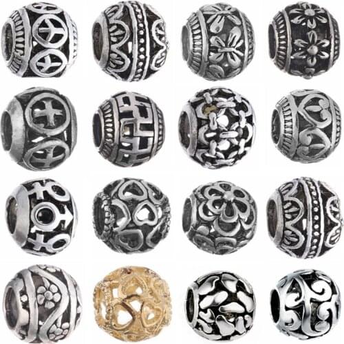 10Pcs Handmade Heart Anchor Round Ball Charm Beads Dangle Beads Fit Original Pandora Charms Bracelets DIY Women Jewelry Making