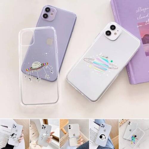 Ins personality moon astronaut Phone Case Transparent for iPhone 11 12 6 7 8 Pro X XS Max XR Plus Silicone Soft TPU Clear coque