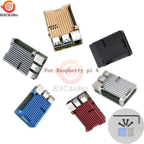 CNC Aluminium Alloy Case Shell Black Golden for Raspberry Pi 4 Model B /B+ metal case box Red/Blue/Silver/Grey
