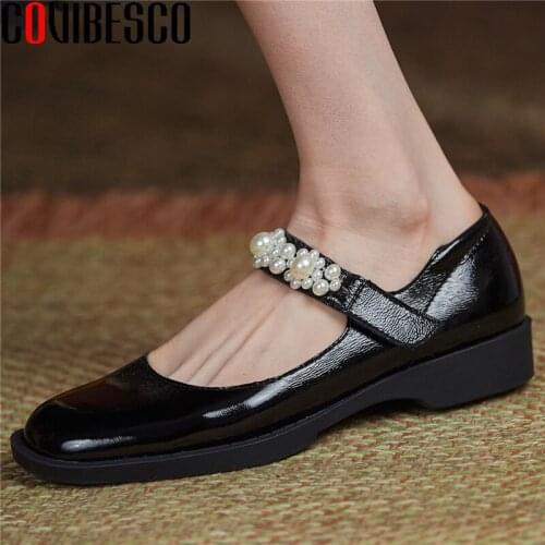 COVIBESCO Round Toe Casual Concise String Bead Mary Janes Women Pumps Spring Summer Genuine Leather Sweet Low Heels Shoes Woman