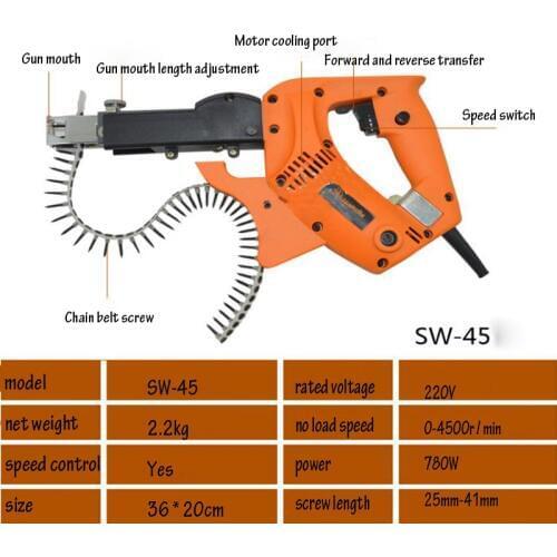 Woodworking Screw Gun Automatic Screw Nailing Gun Handheld Screw Nail Gun Electric Screwdriver SW-45