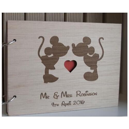 Customize Mouce couple Rustic wedding guest album engraved Wooden guestbooks Reception party favors decorations guest books