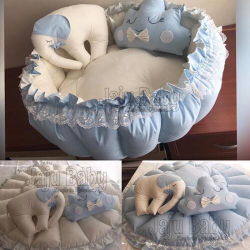 Jaju Baby Blue White Design Play Mat Baby nest Play Mat Baby Nest, bedside, baby chaise lounge, portable baby bed, portable bed