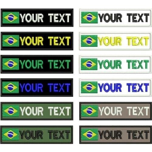 Customized Brazil Flag Embroidery Name Text Patch Stripes Military Badge Iron On or Hook Backing Patches for Clothes Backpack