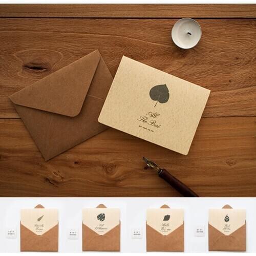 Greeting Card Envelope Set Green Leaf Pattern Valentines Day Postcard Gift Wedding Invitation Anniversary Greeting Cards