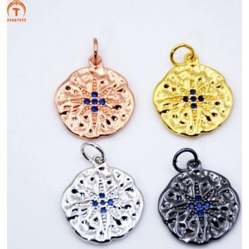 ASA&TESS Round Disc CZ micro Pave Round Pendant Cubic Zirconia Pave Charm Round finding For Necklace design
